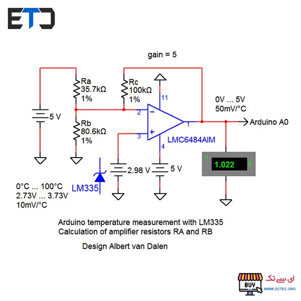 راه اندازی سنسور دما lm335