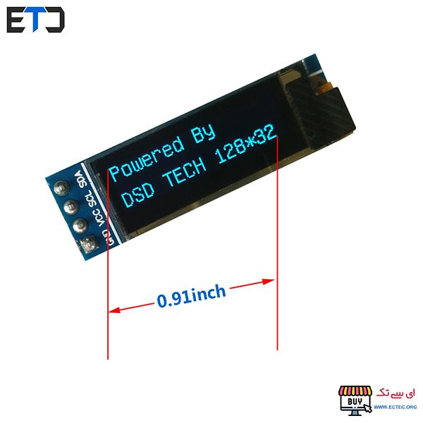 نمایشگر OLED تک رنگ 0.91 اینچ 32×128 دارای ارتباط I2C