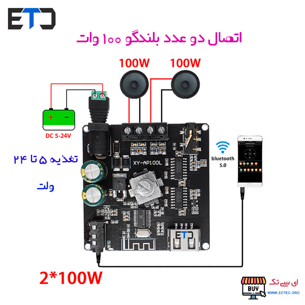 ماژول آمپلی فایر 2x100 وات ساب ووفر XY-AP100L