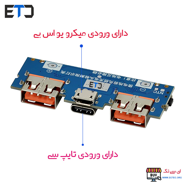 ماژول ساخت پاوربانک دارای Type-C و دو خروجی USB مدل LX-LBU2C