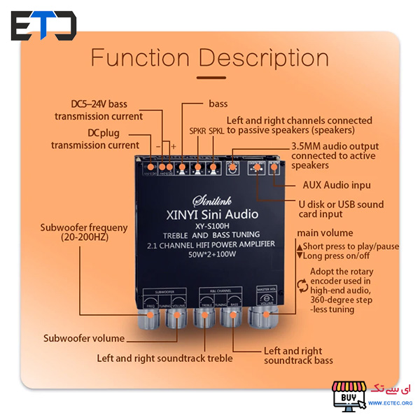 ماژول آمپلی فایر بلوتوثی 2X50W+100W مدل XY-S100H